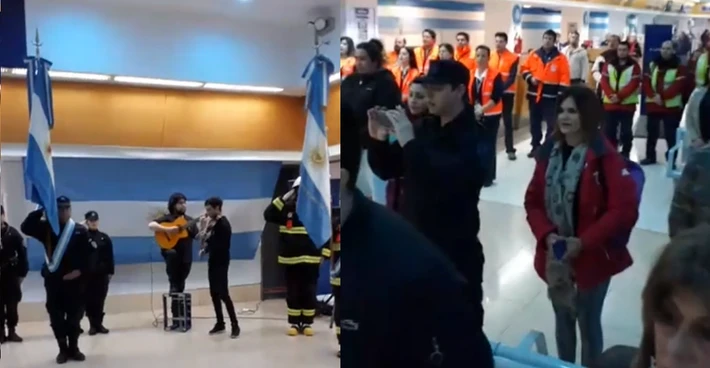 Día de la Patria en el aeropuerto: pasajeros cantaron el Himno interpretado por músicos locales